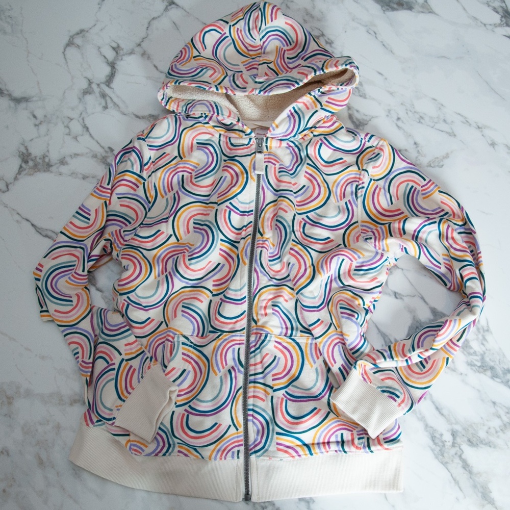 Like New Hanna Andersson Girls Rainbow Zip Lined Hoodie Size 12